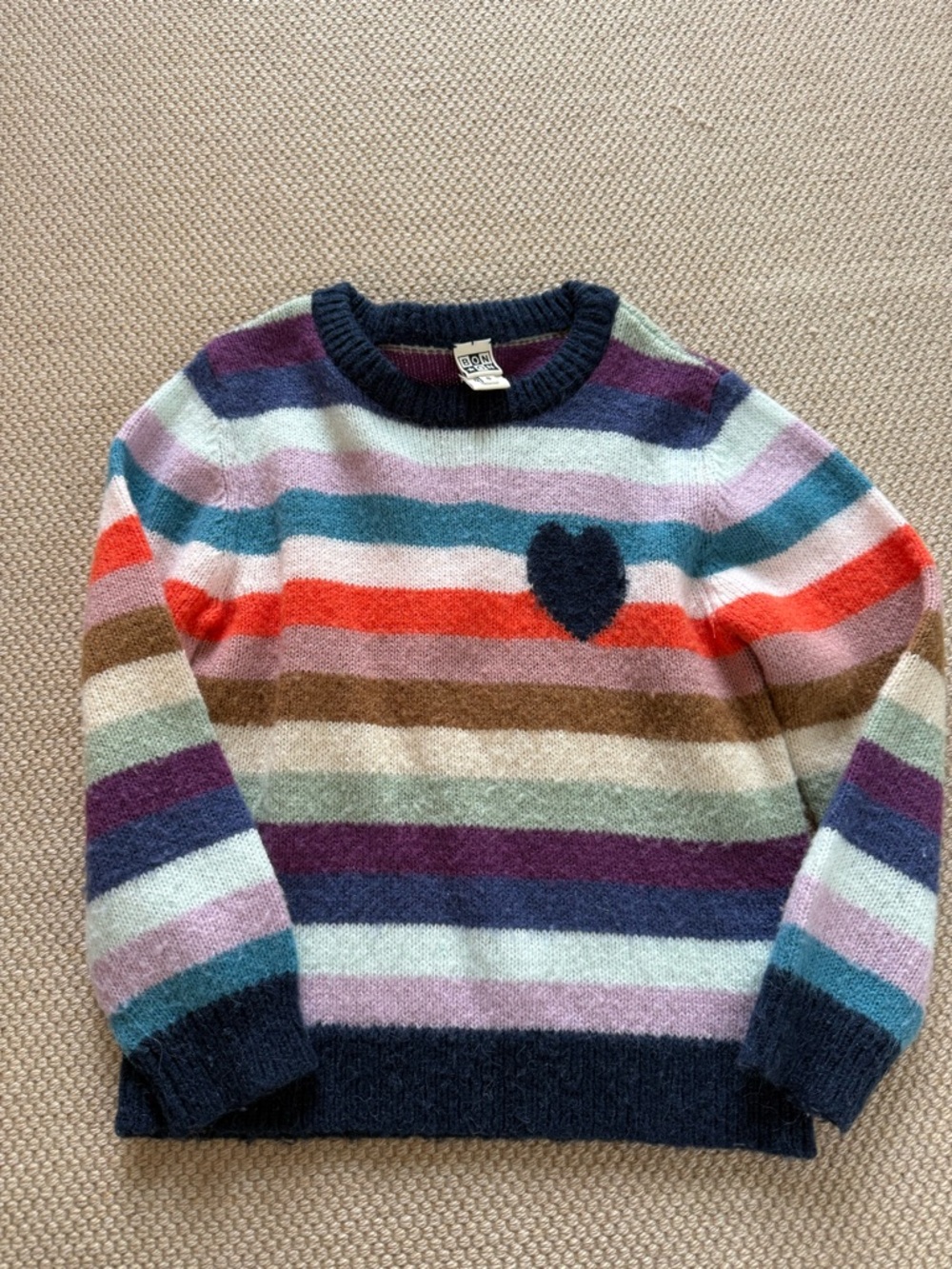 Bonton Girls Heart Crewneck Sweater in Multi Colors - size 8